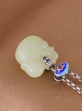 烧蓝银饰吊坠烧蓝工艺和田玉女款