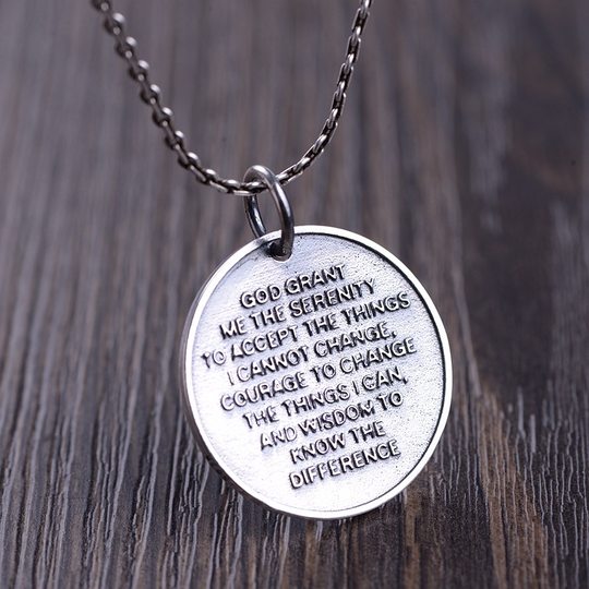 古银铺S925纯银复古工艺银吊坠双面实心圆牌祈祷之手女款银项链坠