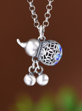 小众设计女款镂空足银景泰蓝葫芦