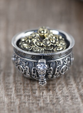 纯银复古元宝男士聚财挂件吊坠