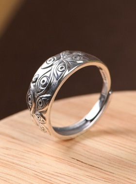 纯银小众设计男款眼睛时尚银戒指