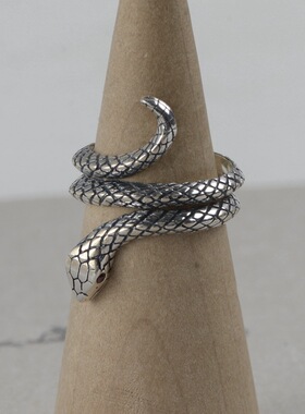 开口生肖蛇多圈复古银戒指