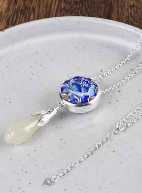 古银铺银民族风和田玉玉兰花吊坠