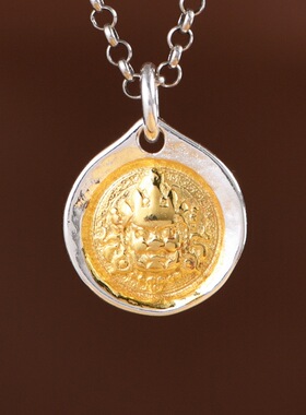 S925纯银黄财神锤纹小众设计吊坠