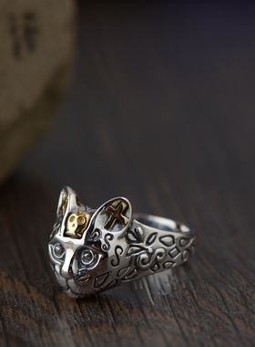 纯银戒指开口设计款立体猫头女款