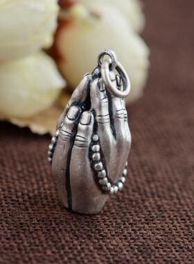 足银复古做旧佛手吊坠民族风女士