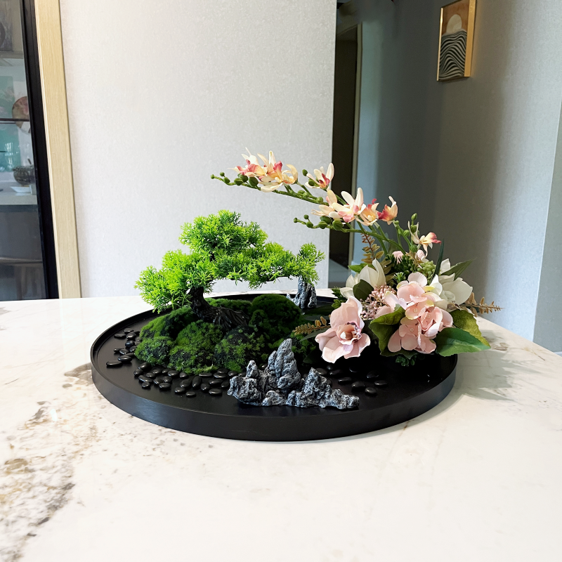 酒店圆形餐桌中间包间转盘装饰品摆件微景观仿真花艺插花盘景套装,淘宝优惠券,粉丝福利购,淘宝优惠卷