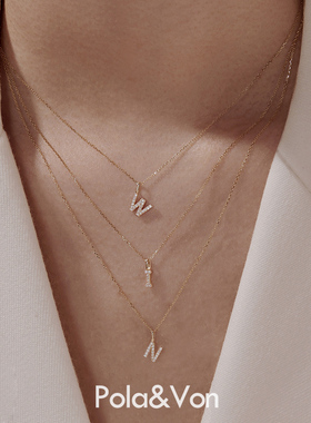 你的名字~S925纯银镀14K金26个字母项链吊坠可爱迷你情侣DIY搭配