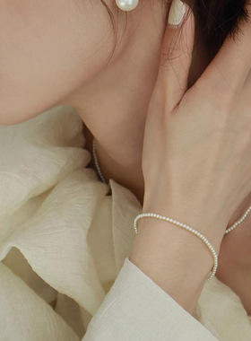 法式复古正圆高光施家珍珠手链女轻奢高级设计感精致细款百搭手饰