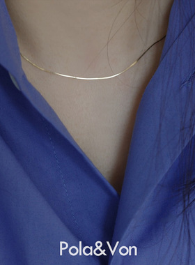 S925纯银镀14K金裸项链女经典款极细软蛇骨链素短项链百搭锁骨链