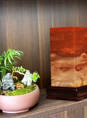 国画石摆件四方柱四方来财