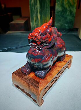 天然奇石桂林鸡血玉原石玉雕貔貅手把件茶宠礼品装饰物办公桌摆件