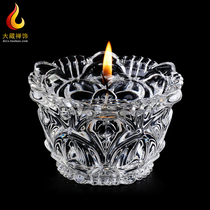 Clear Bin Crisp Oil Lamp Holder Lotus Glass Wax Candle Holder home for Buddhist Home Worship Supplies for Foghee Oil Lamp Lights
