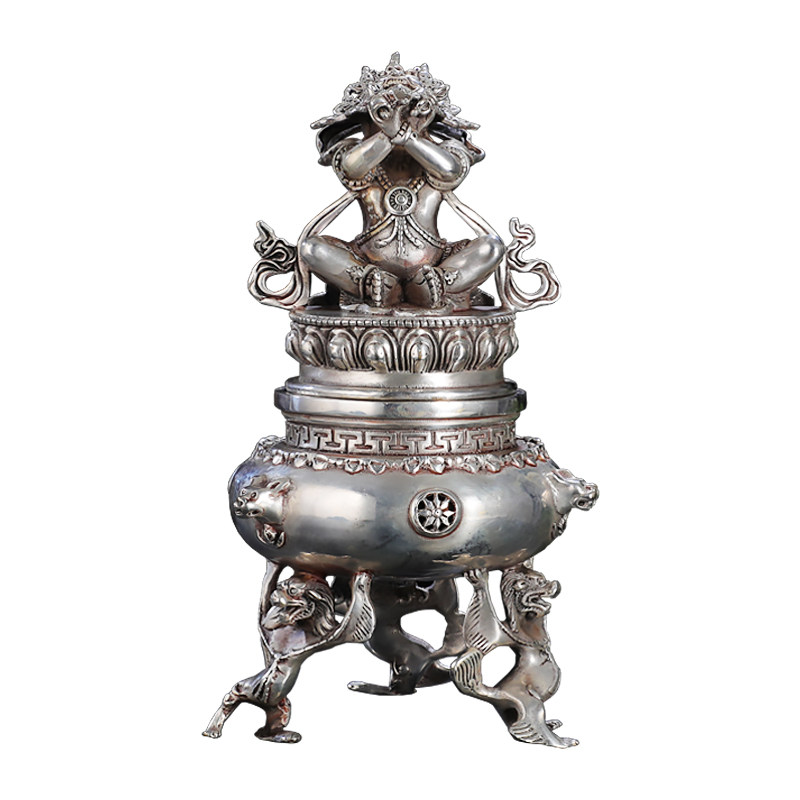 時代金工 作家物 銅製 兜香炉 高27,2cm 置物 共箱 香道具 細密