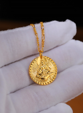 情侣款S925纯银黄财神吊坠