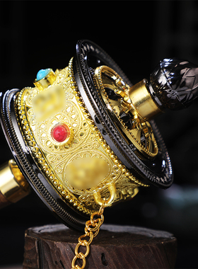 手摇转轮供奉摆件合金镀金银