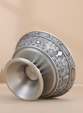 锡制精品雕花八吉祥护法杯