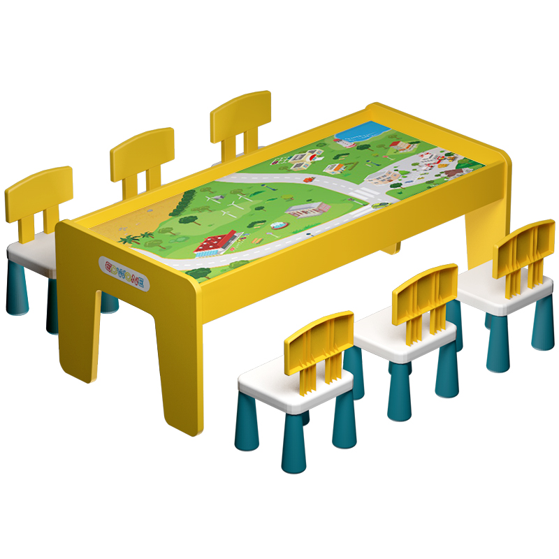 EDWONE木制游戏桌幼儿园玩具桌儿童轨道火车男孩女孩多功能积木桌 - 图3