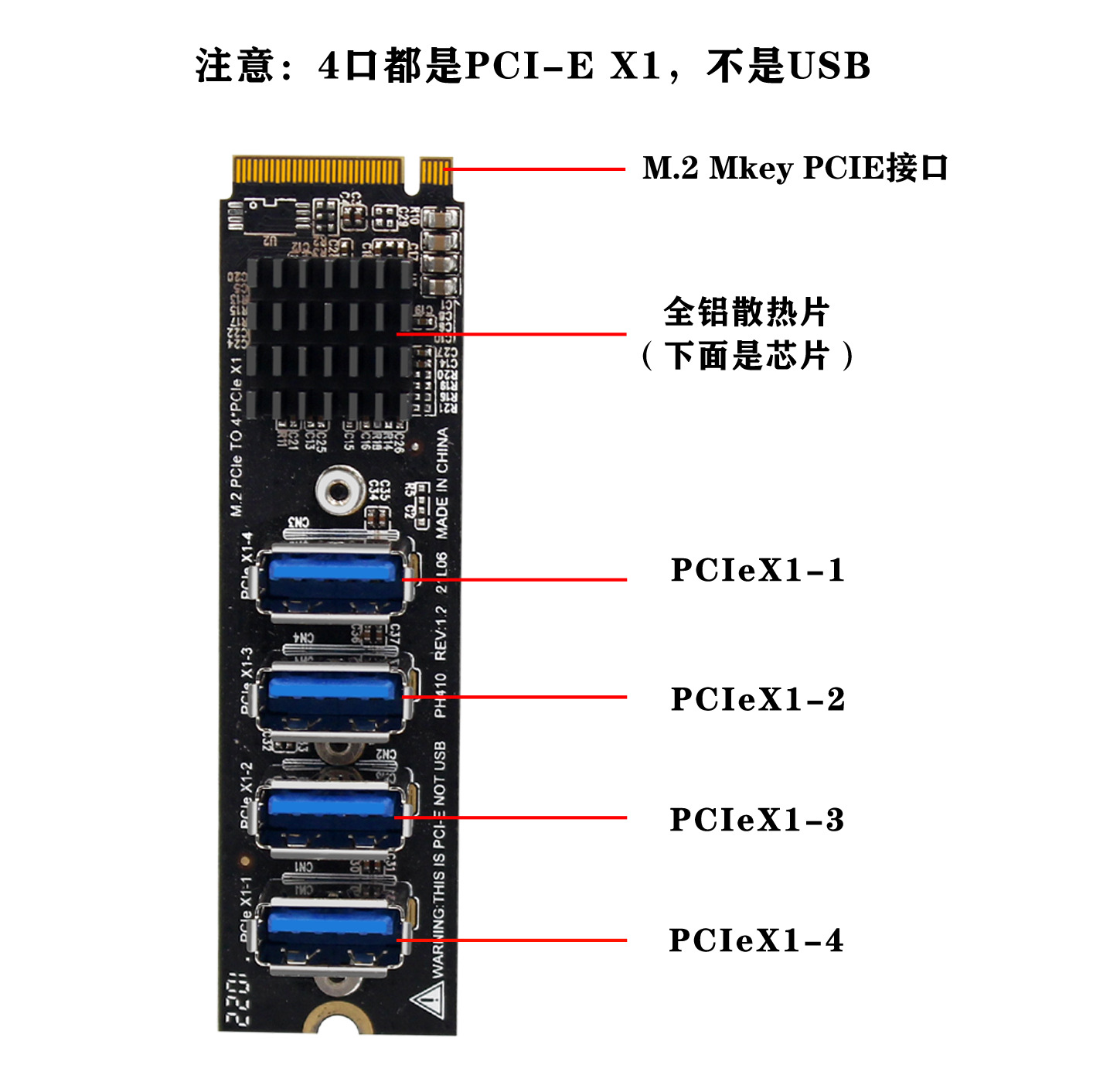 PH410台式机M.2转PCI-E4口USB3.0扩展卡1分4显卡扩展ASM1184E-图0