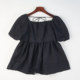 Ladylike square neck puff sleeve ເສື້ອ chiffon ສີດໍາສໍາລັບແມ່ຍິງ