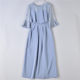 216 high-end goods lace satin stitching dress women 74527 trumpet half-sleeve slim evening dress long dress