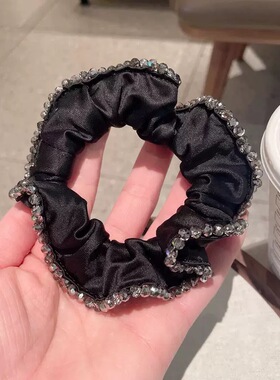 高级感水晶边缎面小肠发圈女轻奢扎头发低马尾头绳网红气质发饰