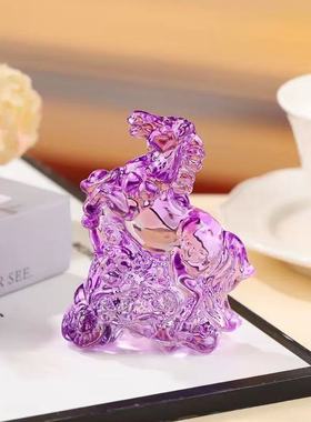 水晶十二生肖马上有钱摆件工艺品书房酒柜台办公室创意开业马到成