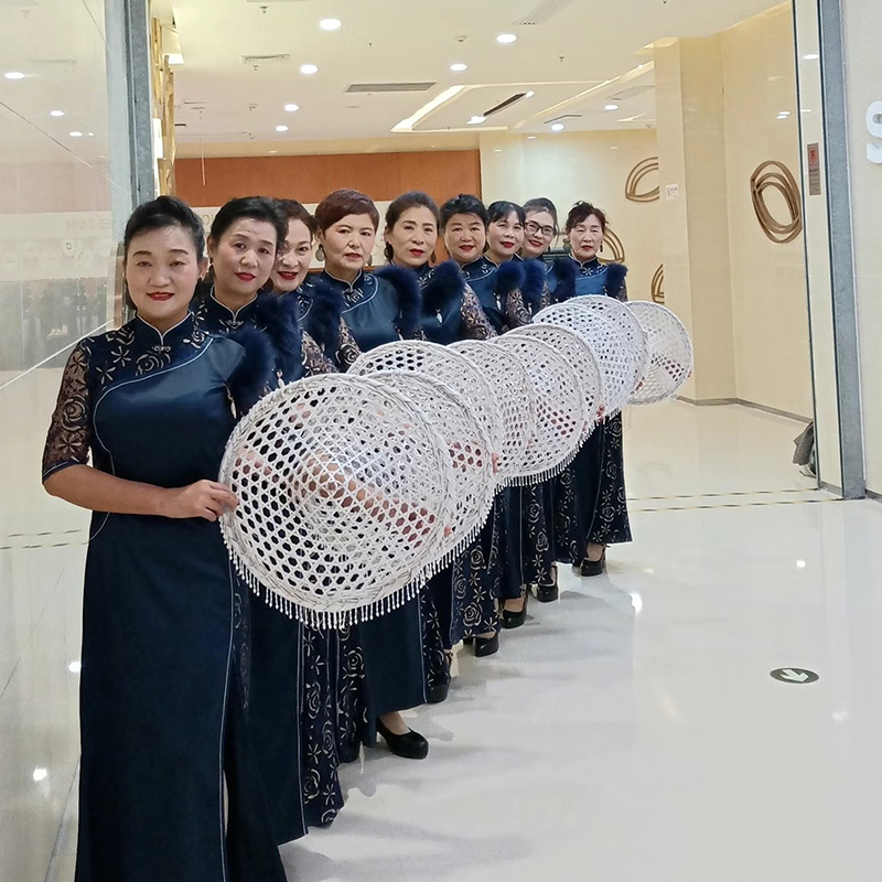 古风帽子镂空斗笠张馨予同款帽白色走秀吊珠流苏斗笠侠女帽白帽-图1