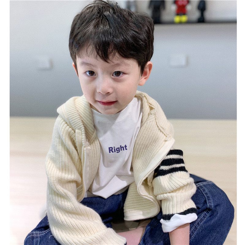 童童妈定制男童韩版潮条杠连帽毛衣外套儿童针织衫宝宝上衣秋冬装_虎窝淘