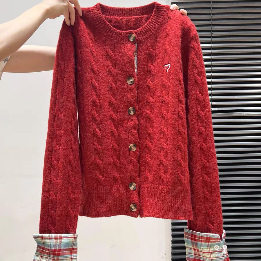 静茹领长袖排扣加厚针织毛衣开衫外套秋冬季新款上衣女毛衣66263,淘宝优惠券,粉丝福利购,淘宝优惠卷