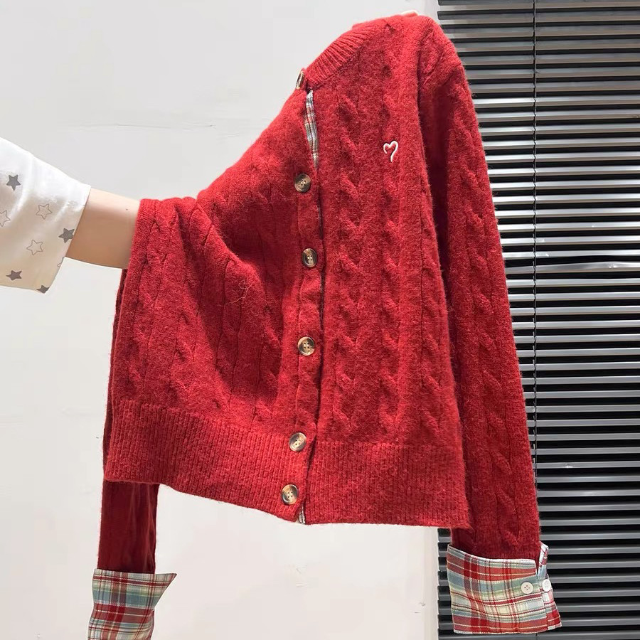 静茹领长袖排扣加厚针织毛衣开衫外套秋冬季新款上衣女毛衣66263,淘宝优惠券,粉丝福利购,淘宝优惠卷