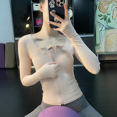 Куртка для йоги 秋冬新款拉链长袖运动外套速干修身显瘦瑜伽服女跑步健身运动上衣