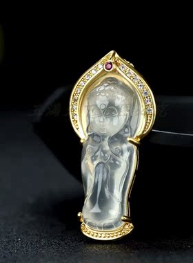 白玉髓项链24k真金女天然宝宝佛