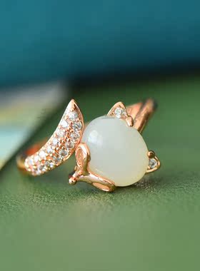 新疆戒指天然和田玉白玉镶嵌指环