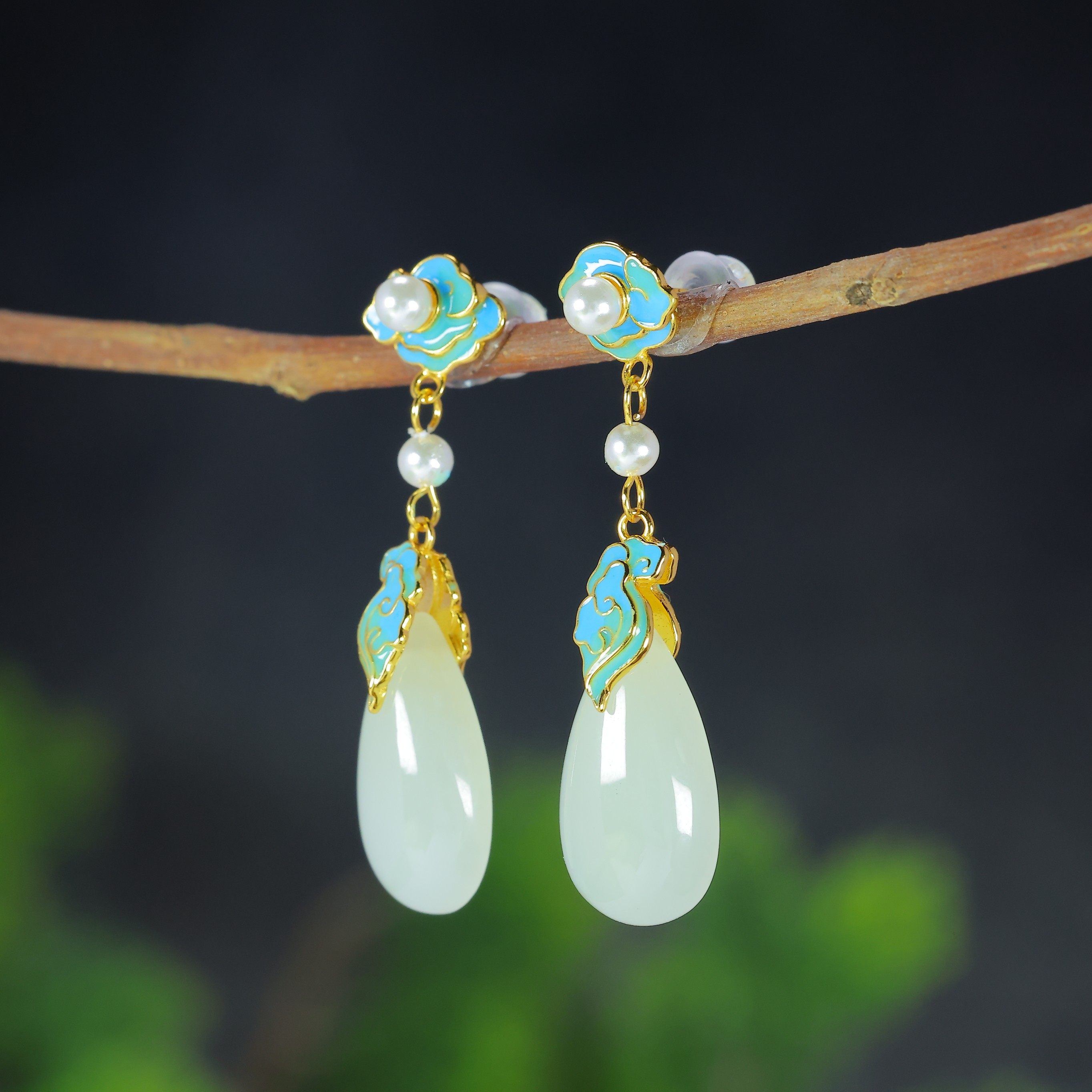 天然和田玉青白玉925银水滴如意珐琅复古民族风玉石耳环耳坠耳饰,淘宝优惠券,粉丝福利购,淘宝优惠卷