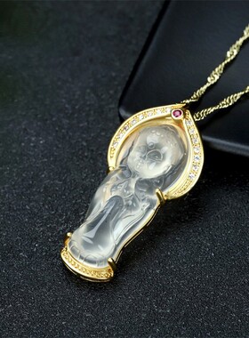冰种玛瑙真金玉髓锁骨链宝宝佛