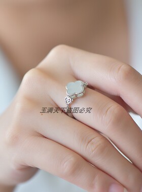 和田玉青玉女款活口戒指可调节