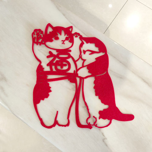 猫猫招财福字新年门贴窗花剪纸玻璃贴马年春节福字过年乔迁装饰 - 图2