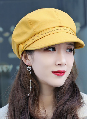 2026女秋季韩版布八角帽贝雷帽鸭舌帽时装报童度假帽画家帽瘦脸帽
