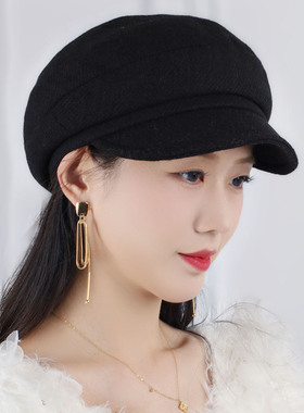 韩版复古百搭显脸小羊毛鸭舌帽