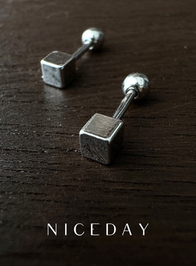 Niceday耳饰S999足银小方块螺丝耳堵养耳洞洗睡免摘百搭耳骨耳钉