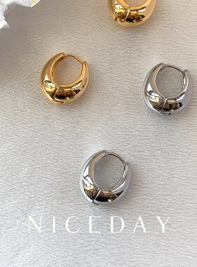 Niceday耳饰ins新款法式复古黄铜镀光面水滴网红素圈同款耳环耳扣