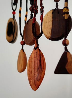 手作木头项链古风个性吊坠毛衣链