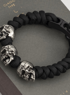原创设计风骷髅头复古伞绳手串