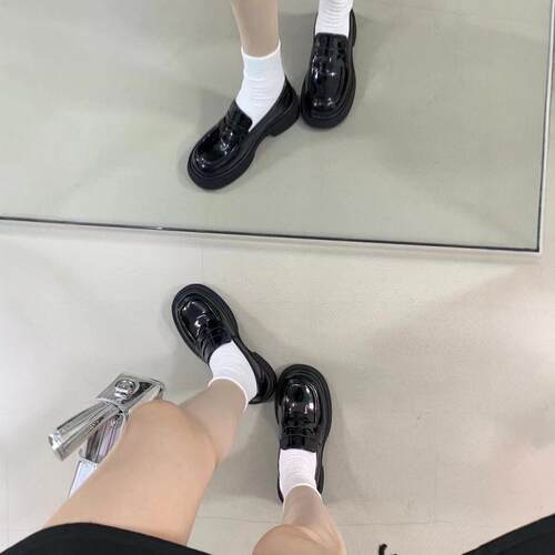 ALILOVER阿里情人厚底黑色小皮鞋女真皮秋季英伦风百搭乐福鞋单鞋 - 图1