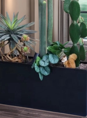 长方形水泥花盆大口径镁泥植物绿植量天尺INS北欧风客厅落地花器