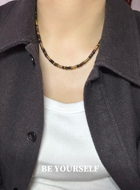 美拉德天然虎眼石串珠项链