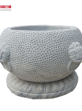 石雕龙缸汉白玉雕龙鱼缸花盆大理石石头养鱼池庭院镇宅招财圆缸