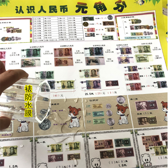 小学一年级数学下认识人民币元角分单位换算圆加减法练习墙画挂图-图2