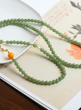 天然和田玉碧玉6mm长款毛衣链